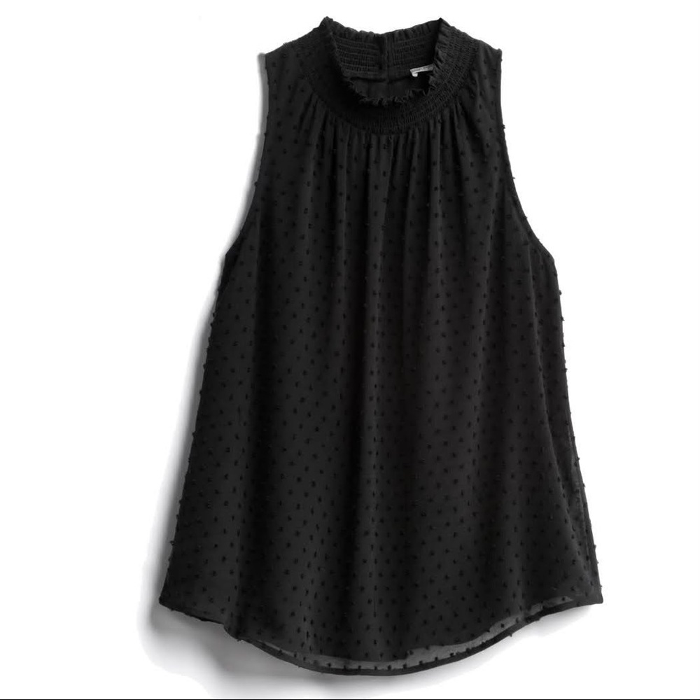 DANIEL RAINN Adonis Black Chiffon Flowy Back Mock Neck Dot Tank Top Size XS